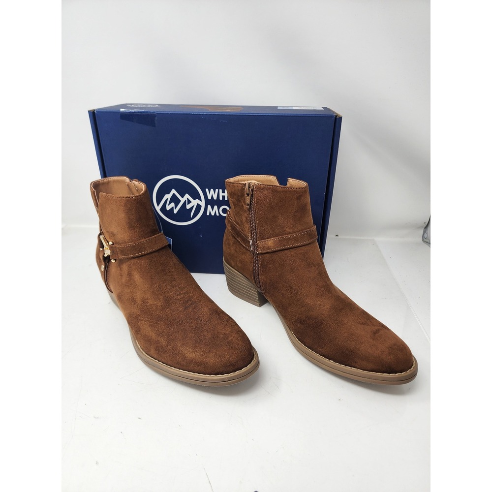White Mountain Womens Faux Suede Ankle Boot Brown Casual Comfort Size 9